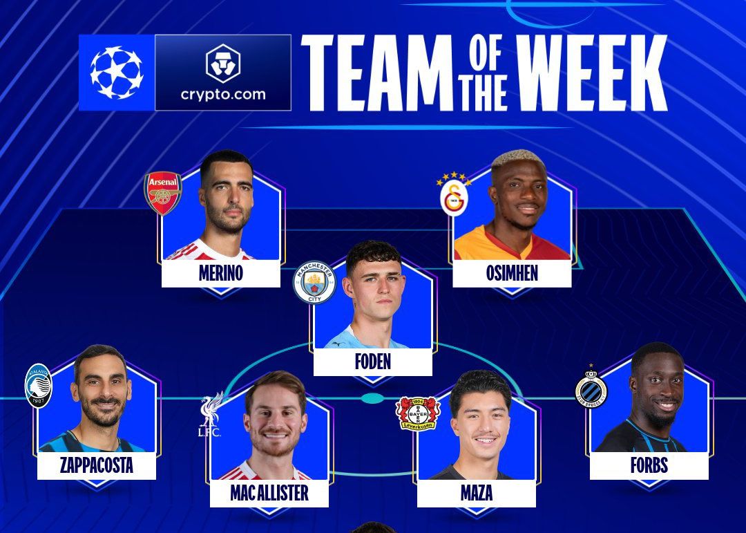 UEFAチャンピオンズリーグ今週のチーム:フォーデン、ノイアー、マカリスター、メリノがリストに名を連ねる